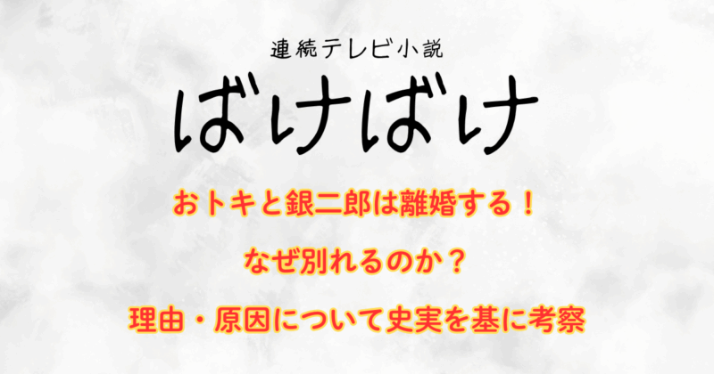 おトキと銀二郎は離婚する！なぜ別れるのかの理由・原因について史実を基に考察
