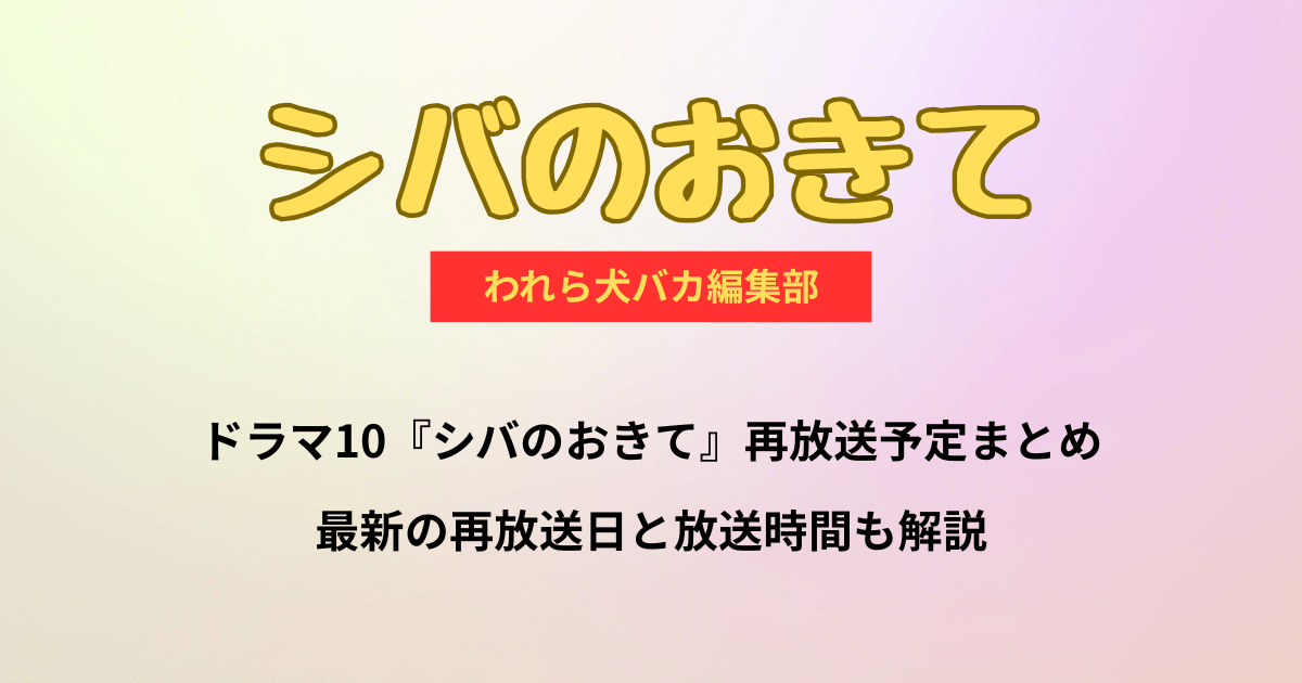 ドラマ10『シバのおきて』再放送予定まとめ・最新の再放送日と時間も解説