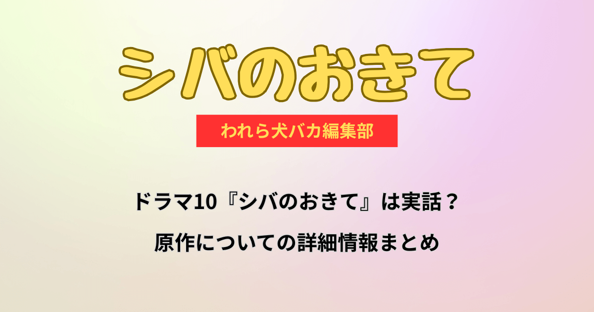 ドラマ10『シバのおきて』は実話?原作についての詳細情報まとめ